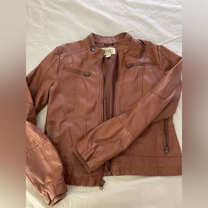 Camel leather jacket, size large womens, good condition